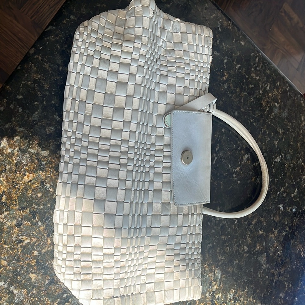 Vintage from the 80s powder blue and white Bottega Veneta Tote